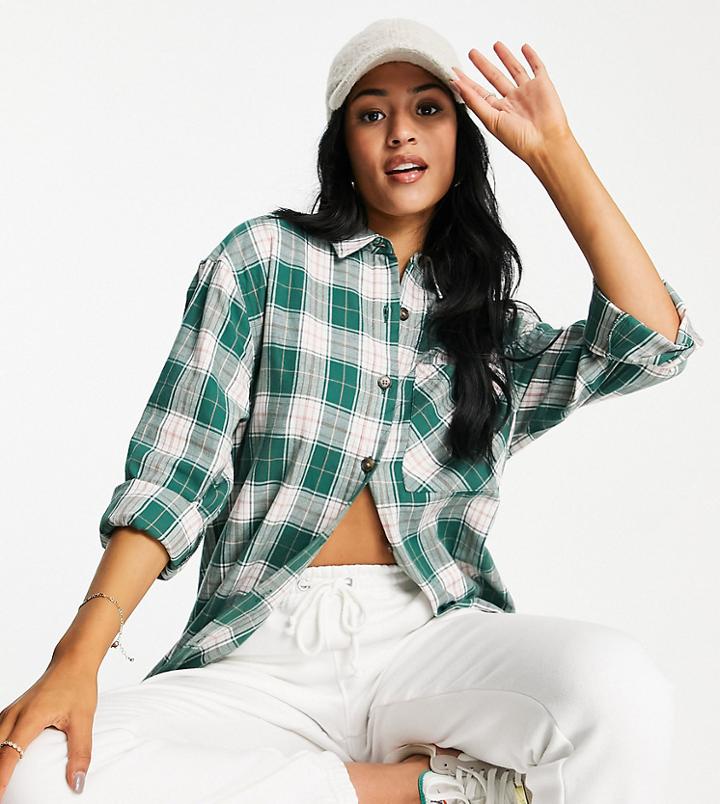 New Look Tall Check Oversized Shirt In Green