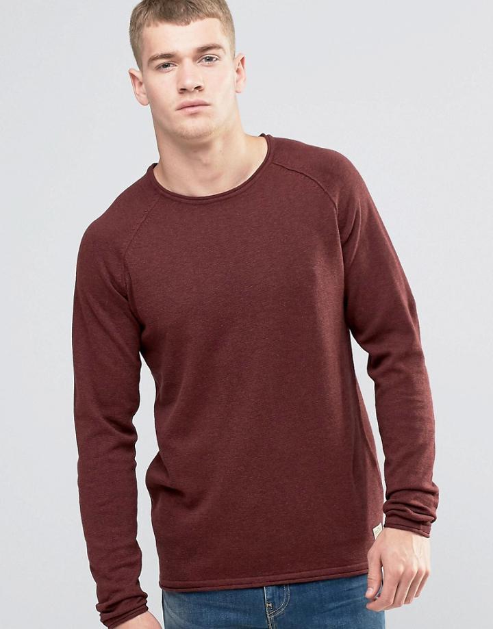 Jack & Jones Vintage Raw Edge Crew Neck Knitted Sweater - Red