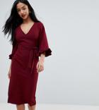 Asos Petite Kimono Frill Sleeve Midi Dress - Red