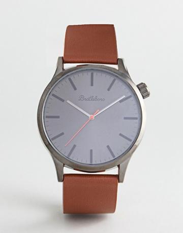 Bratleboro Yellowstone Gunmetal Leather Watch In Tan 44mm - Tan