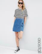 Asos Tall Denim Wrap A Line Skirt In Mid Wash Blue - Mid Wash