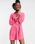 In The Style X Billie Faiers Drape Shirt Dress With Tie Front Detail In Pink