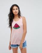 Brave Soul Tank With Melon Sequin Badge - Pink