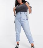 Dtt Plus Emma Super High Waisted Mom Jeans In Light Blue Wash-blues