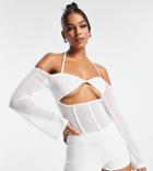 Asyou Mesh Seam Detail Romper With Flute Hem Sleeve In White