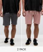 Asos Jersey Skinny Shorts 2 Pack Charcoal Marl/ Pink Save - Multi