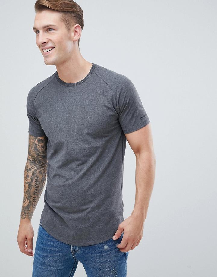 Jack And Jones Long Line Curved Hem T-shirt - Gray