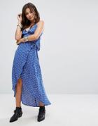 Honey Punch Wrap Front Midi Skirt In Mini Floral Co-ord - Blue