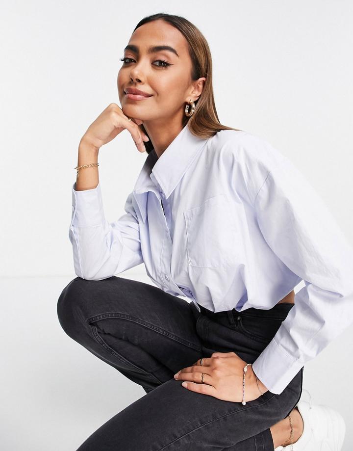 Urban Revivo Cropped Shirt In Pale Blue
