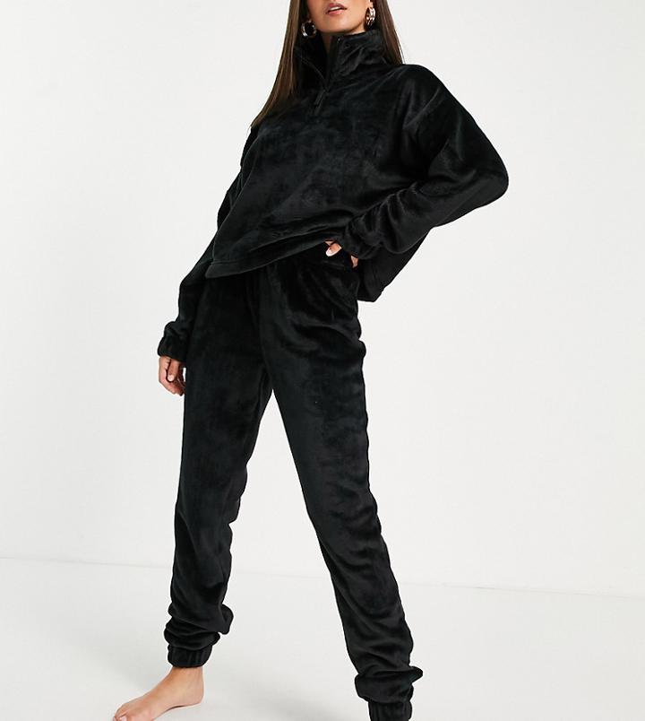 Asos Design Tall Lounge Super Soft Fleece Zip Up Sweat & Sweatpants Set In Black
