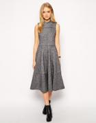 Asos Premium Midi Dress In Bonded Wool With High Neck - Gray