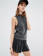 Vero Moda Contrast Split Back Shell Top - Gray
