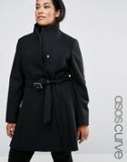 Asos Curve Skater Coat With Funnel Neck - Black