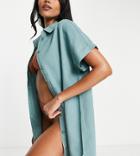 Rhythm Classic Linen Beach Shirt Dress In Blue