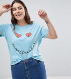 Asos Curve Valentines T-shirt With Heartbreaker Print - Blue