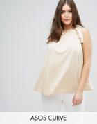 Asos Curve Swing Top With Ruched Neck - Beige