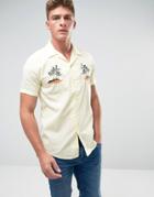 Bershka Hawaiian Shirt With Palm Embroidery And Revere Collar In Yellow - Yellow