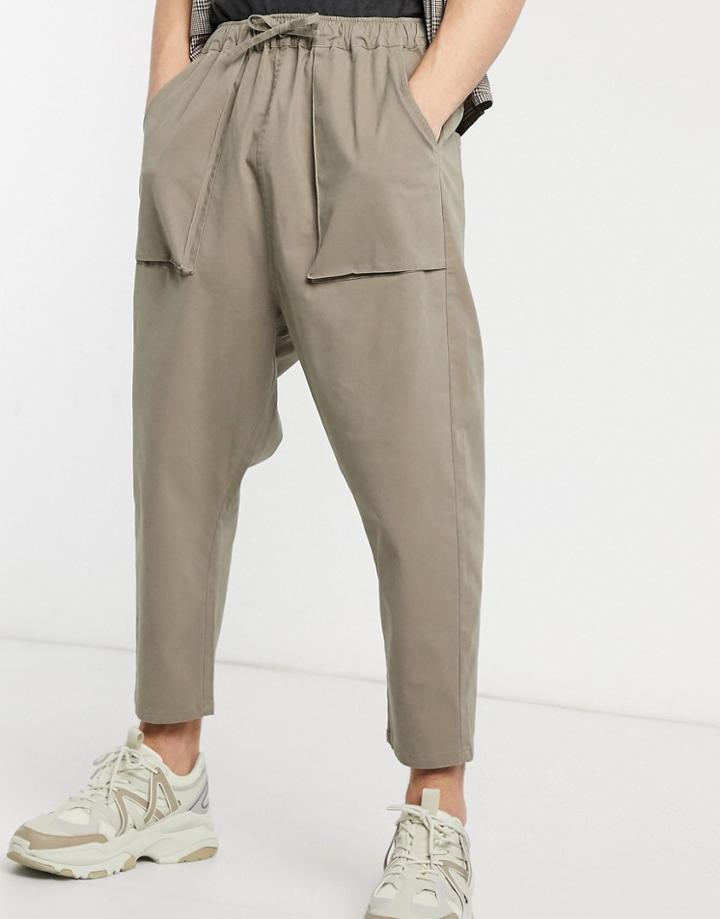 Asos Design Drop Crotch Chinos In Beige-neutral