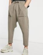 Asos Design Drop Crotch Chinos In Beige-neutral
