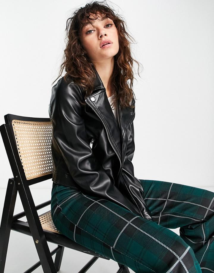 Only Faux Leather Biker Jacket In Black