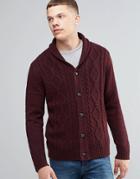 Brave Soul Shawl Neck Cardigan In Cable Knit - Red