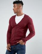 Asos Muscle Fit Cardigan In Burgundy - Red