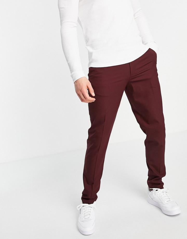 Asos Design Skinny Smart Pants In Burgundy-grey
