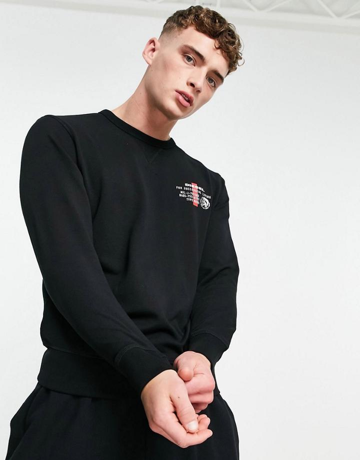 Diesel Logo Crew Sweatshirt In Black