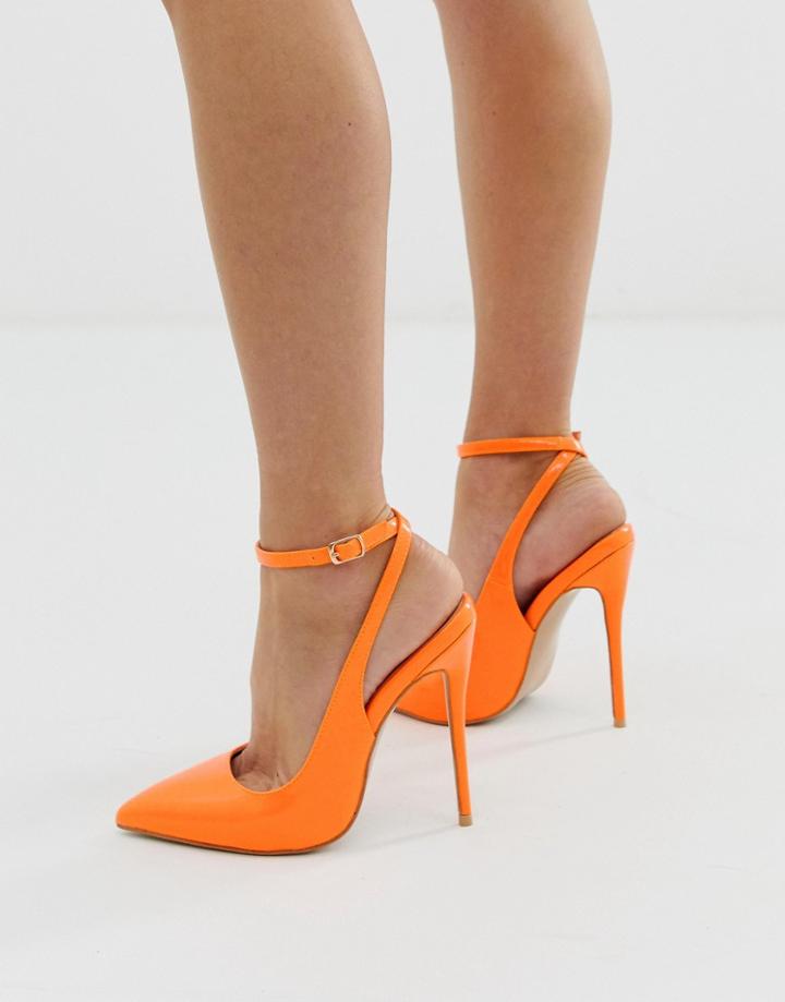 Simmi London Sure Neon Orange Ankle Strap Pumps - Orange