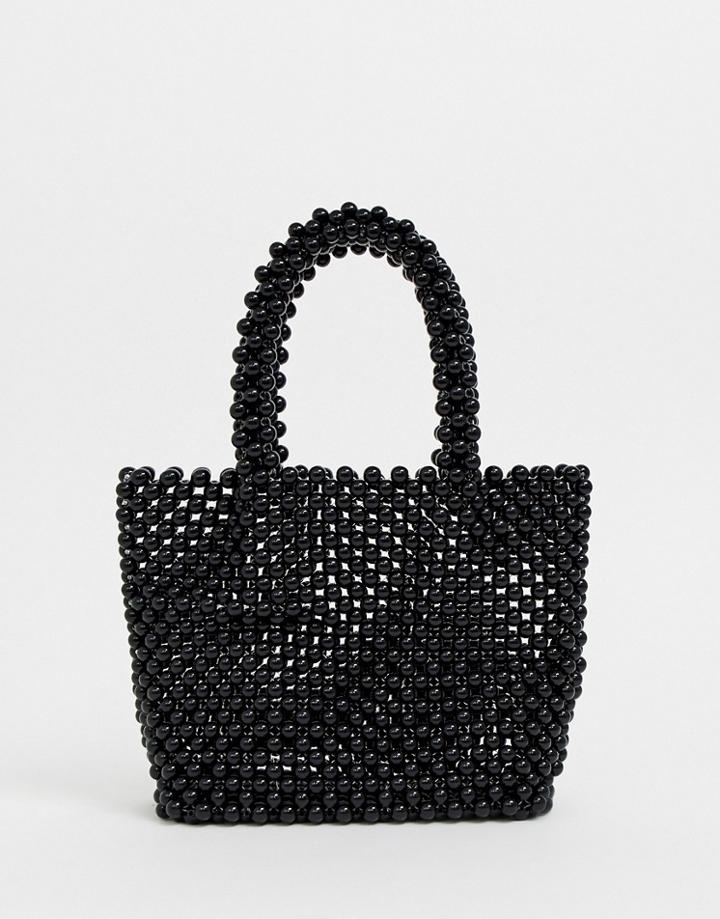 New Look Beaded Mini Tote In Black - Black