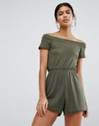 Daisy Street Off Shoulder Romper - Green