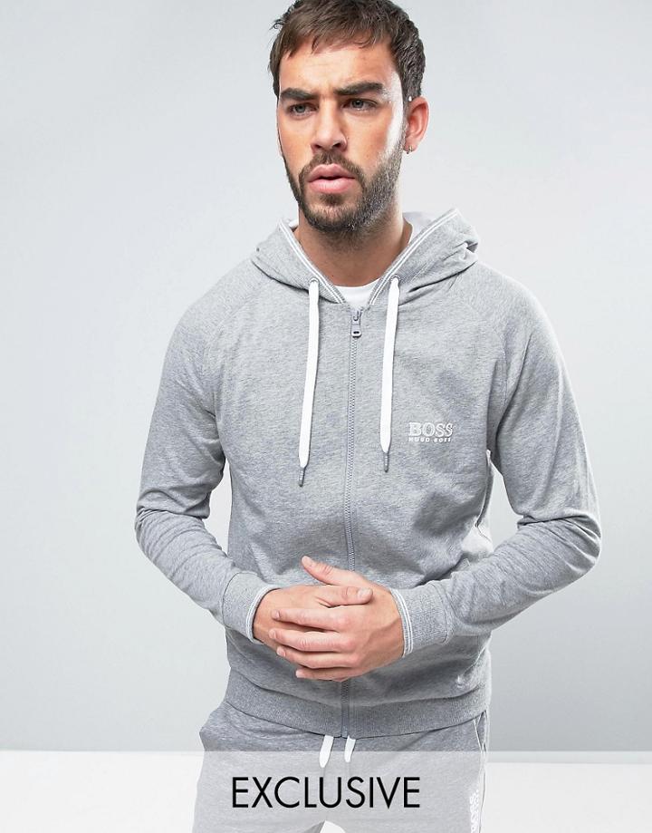Boss By Hugo Boss Hooded Sweat Top With Logo - Gray