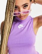 Nike Air Ribbed Turtle Neck Tank Top In Violet Purple