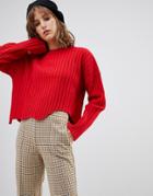 Wild Honey Ribbed Sweater With Distressed Hem - Red