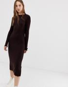 Asos Design Rib Knit A-line Midi Dress - Red