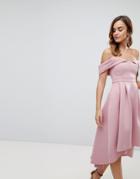 Asos Bardot Cold Shoulder Dip Back Midi Prom Dress-pink