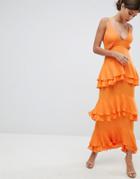 Missguided Strappy Tiered Maxi Dress - Orange