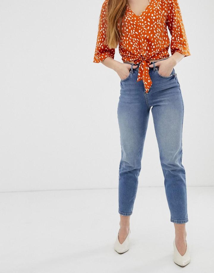 Miss Selfridge Mom Jeans In Mid Wash - Blue