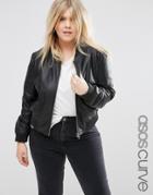 Asos Curve Bomber Jacket In Leather Look - Black