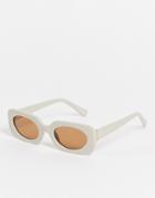 Asos Design Mid Square Sunglasses With Tonal Lens In Beige-neutral