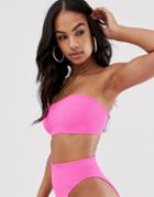 Asos Design Charlotte Pink Mix And Match Crinkle Bandeau Bikini Top - Pink