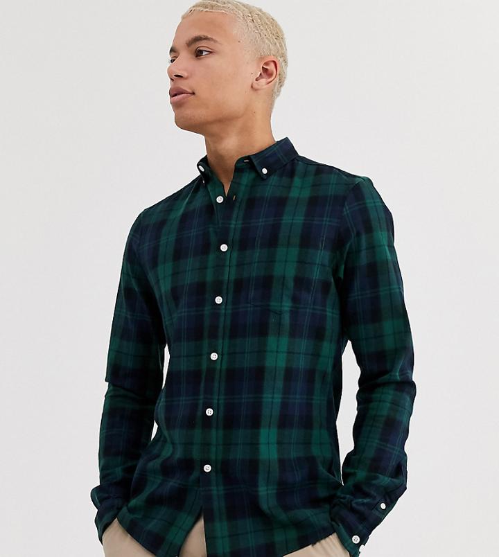 Asos Design Tall Slim Check Shirt In Navy