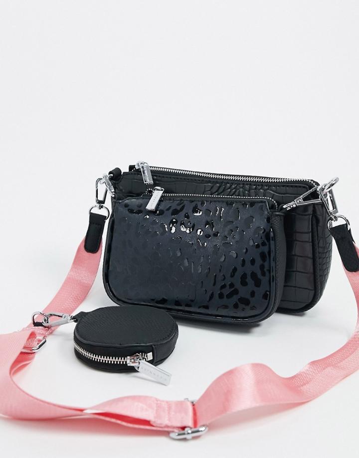 Skinnydip Utility Cross Body Bag In Black Mock Croc