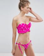 South Beach Pineapple Print Frill Top Bikini Set - Pink