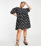 Lola May Plus Polka Dot Smock Dress With Tie In Black