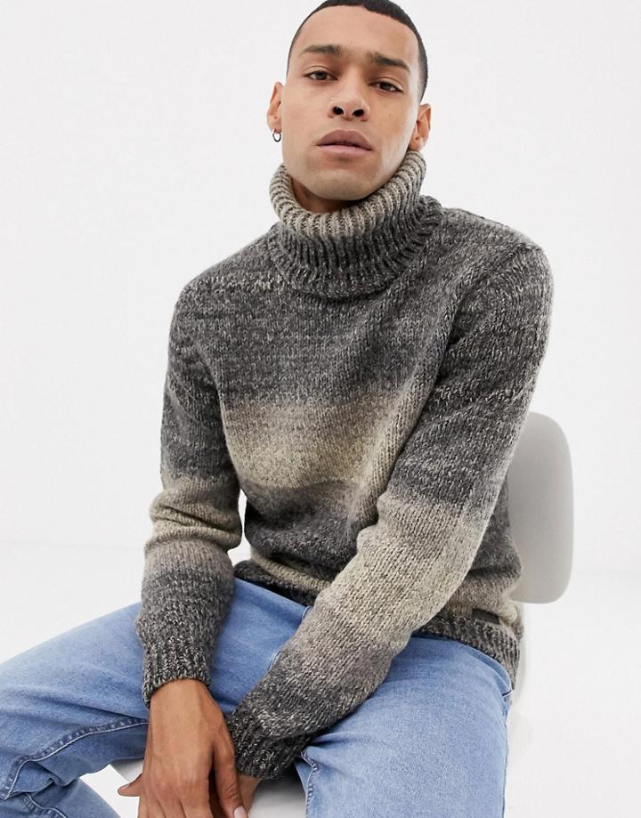 Esprit Chunky Wool Blend Knit Ombre Stripe Roll Neck Sweater In Gray - Gray