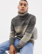Esprit Chunky Wool Blend Knit Ombre Stripe Roll Neck Sweater In Gray - Gray