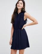 Greylin Gianna Fringe Trim Shirt Dress - Navy