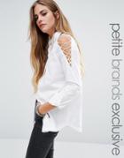 Noisy May Petite Longline Shirt With Cut Out Lace Up Detail - White