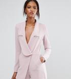 Lavish Alice Tall Wrap Front Tailored Romper With Metal Detail - Purple